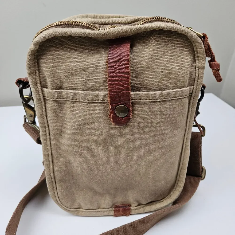 Canvas & Leather Travel‎ Bag Tote Bag Tan Brown Zip Around Adjustable Crossbody